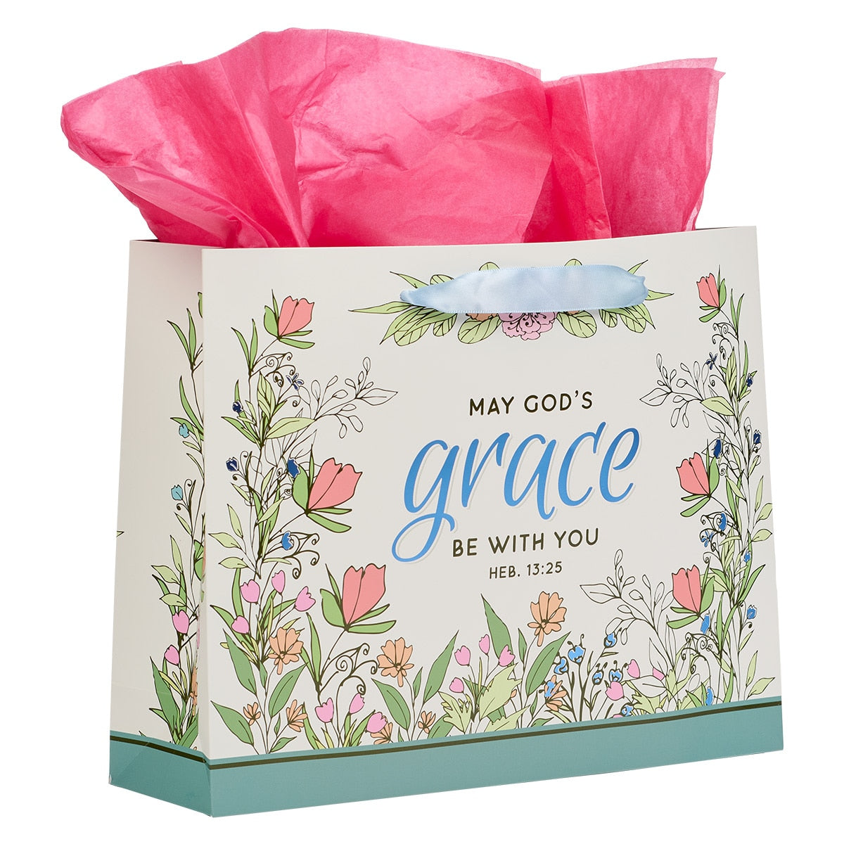 God's Grace Blue Floral Large Landscape Gift Bag and Card Set - Hebrews 13:25
