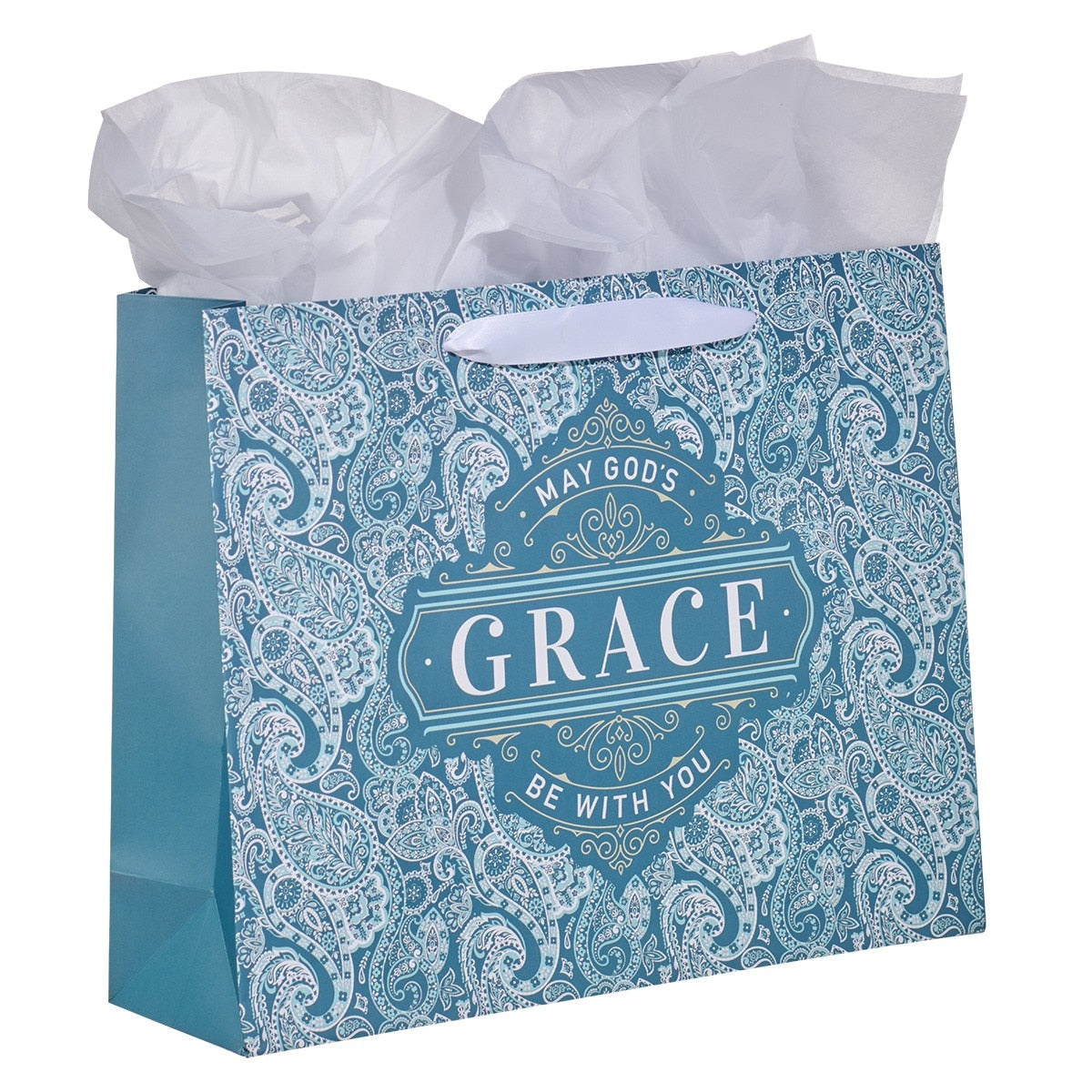 Teal Paisley God's Grace Large Landscape Gift Bag Set with Card