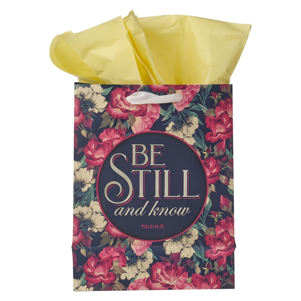 Be Still Vintage Floral Medium Gift Bag – Psalm 46:10