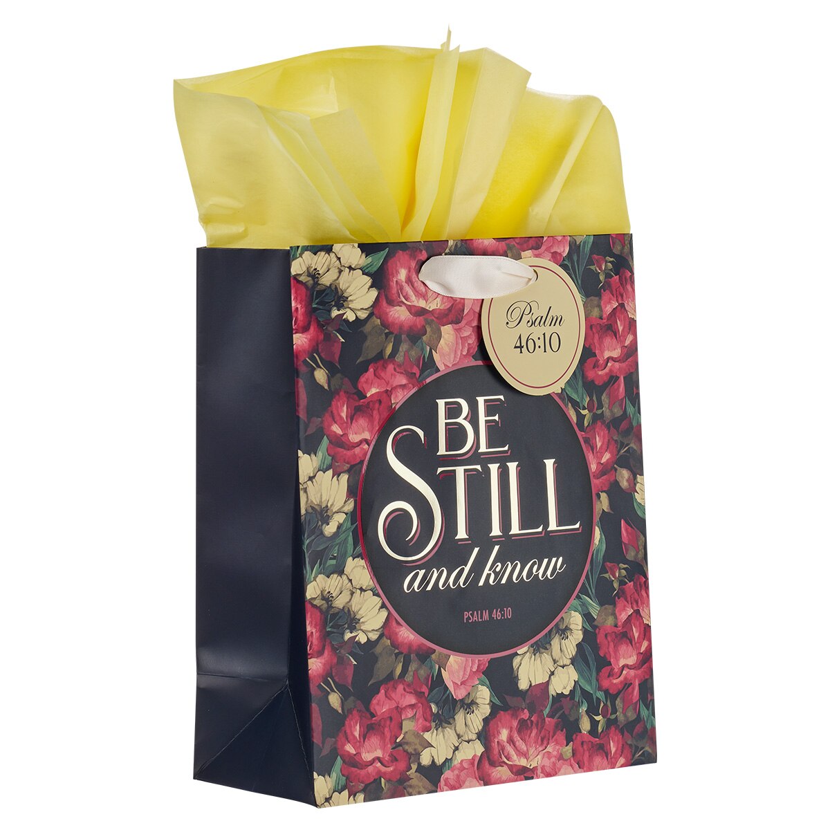 Be Still Vintage Floral Medium Gift Bag – Psalm 46:10