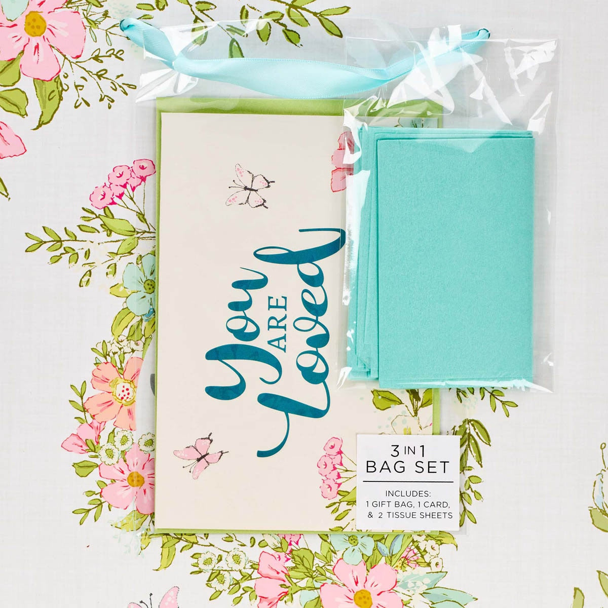 You are Loved Pink Wreath Large Portrait Gift Bag with Card Set