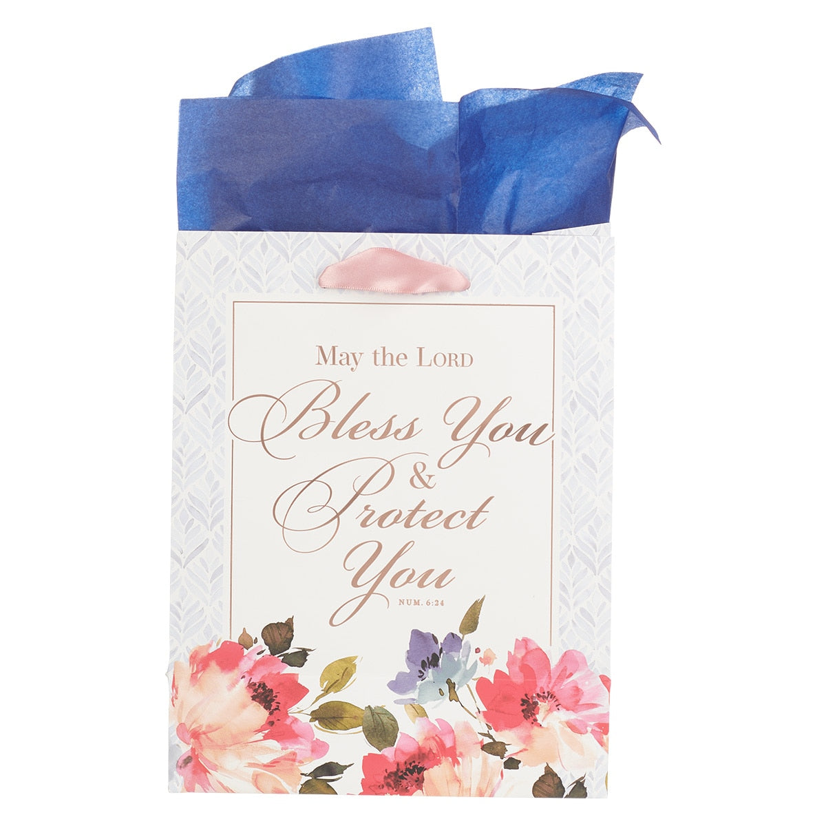 Bless You and Protect You Blue Floral Medium Gift Bag - Numbers 6:24