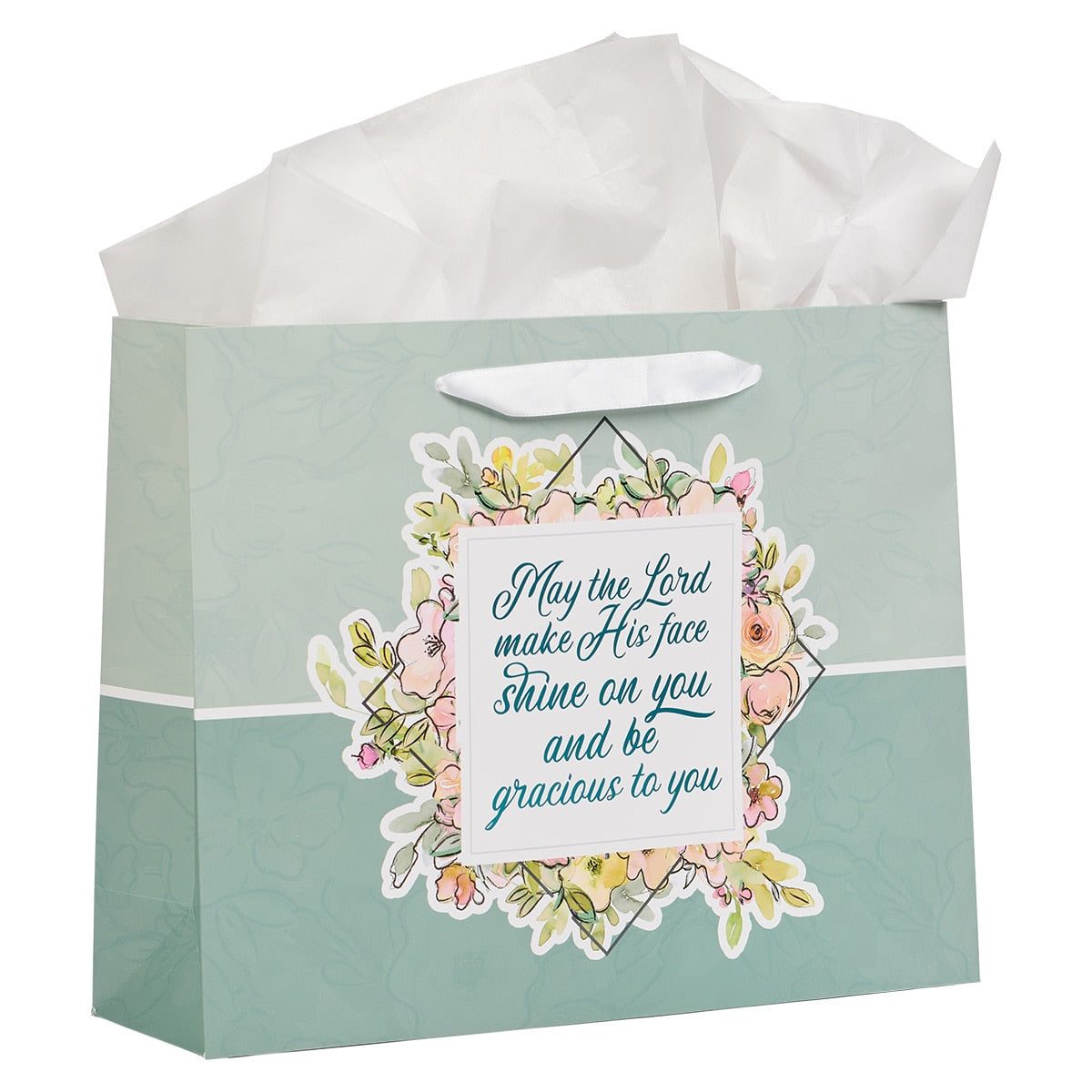 May His Face Shine Upon You Teal Large Landscape Gift Bag - Numbers 6:24