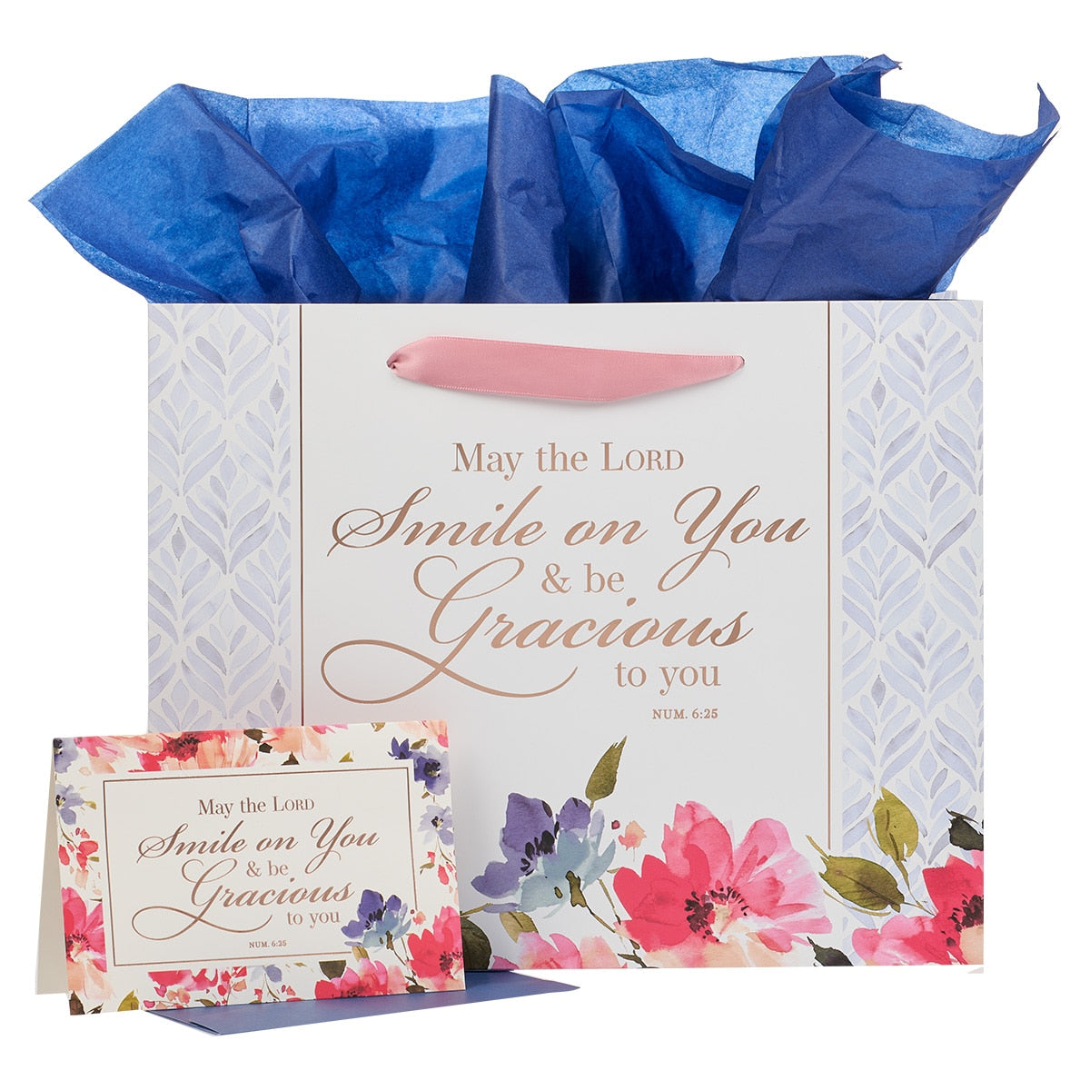 Smile and Be Gracious to You Floral Large Landscape Gift Bag and Card Set - Numbers 6:25