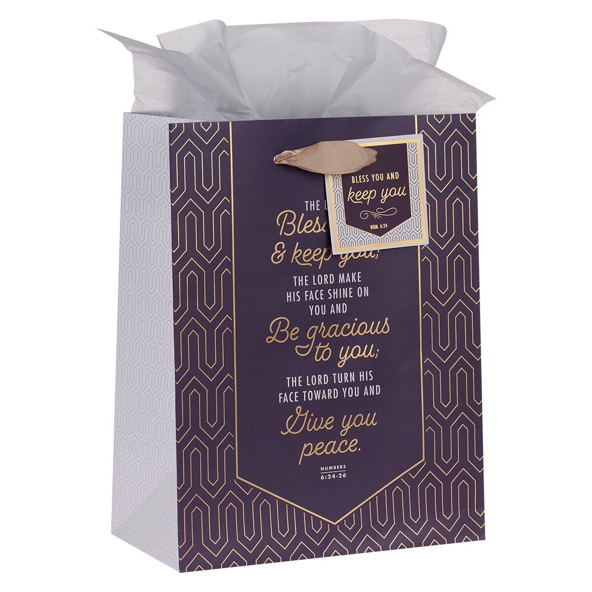 Bless You and Keep You Geometric Purple Medium Gift Bag - Numbers 6:24-26