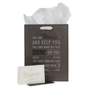 Bless You and Keep You Black and Gold Large Portrait Gift Bag with Card - Numbers 6:24-26