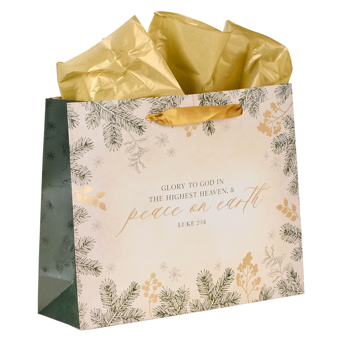 Glory to God Green Pines Large Landscape Christmas Gift Bag with Card - Luke 2:14