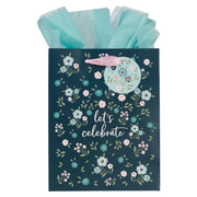 Let's Celebrate Blue Floral Medium Gift Bag - Psalm 107:1