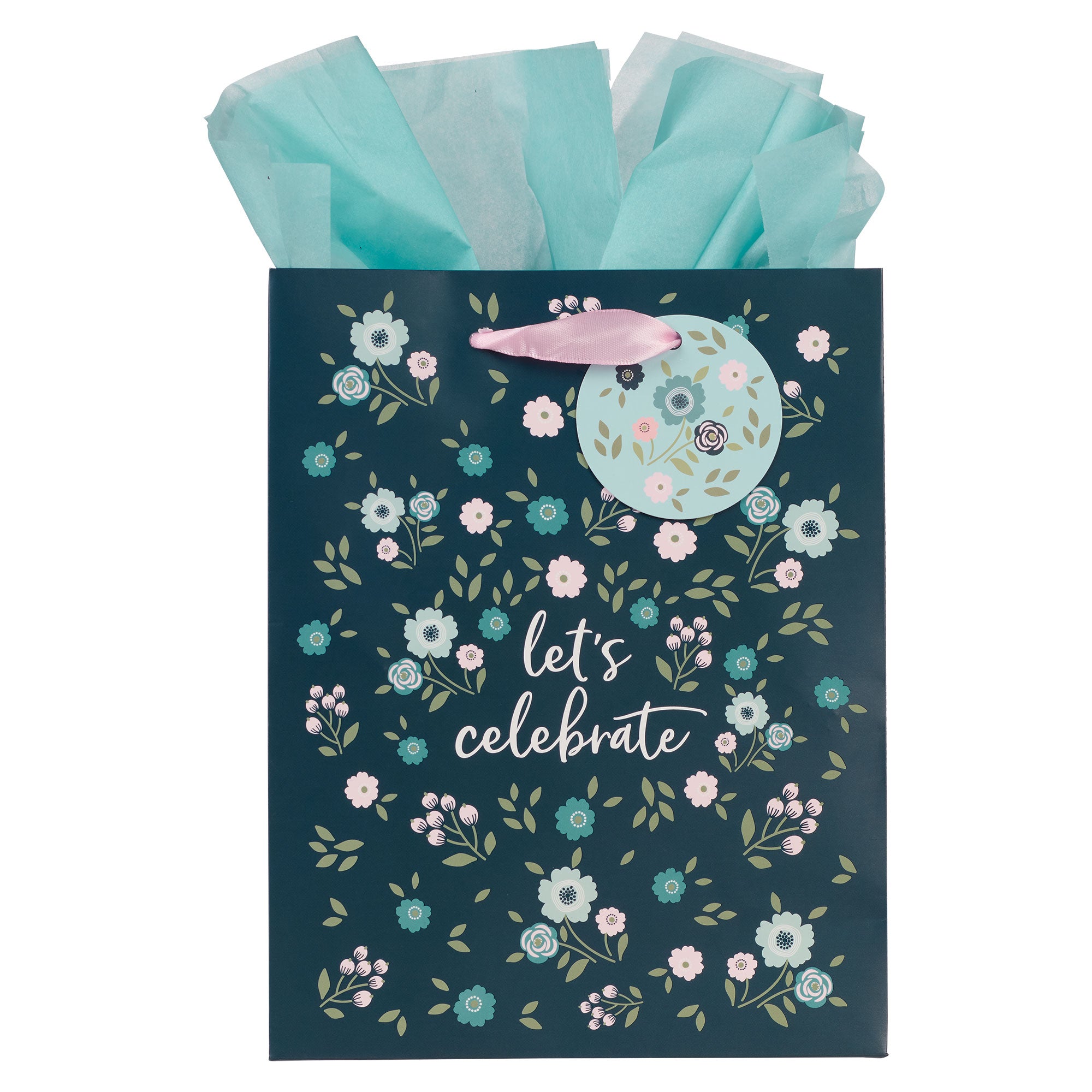 Let's Celebrate Blue Floral Medium Gift Bag - Psalm 107:1