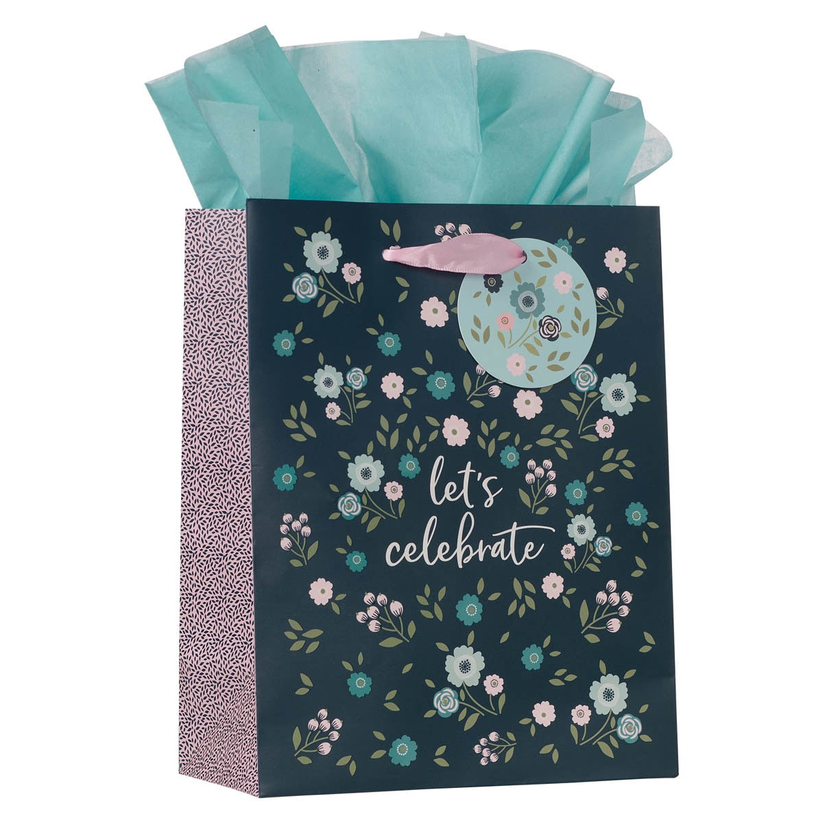 Let's Celebrate Blue Floral Medium Gift Bag - Psalm 107:1