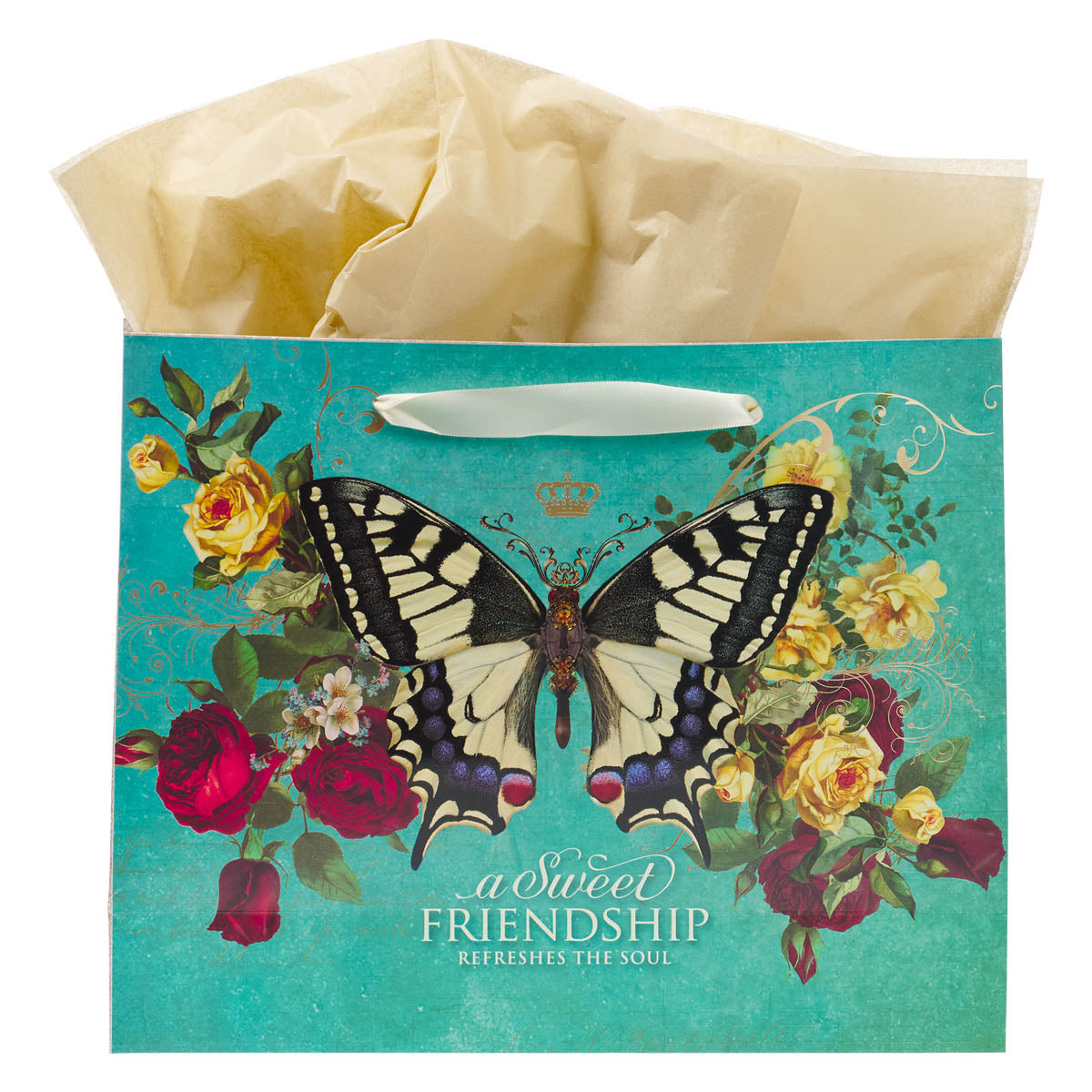 Sweet Friendship Butterfly Green Large Landscape Gift Bag with Card Set - Proverbs 27:9