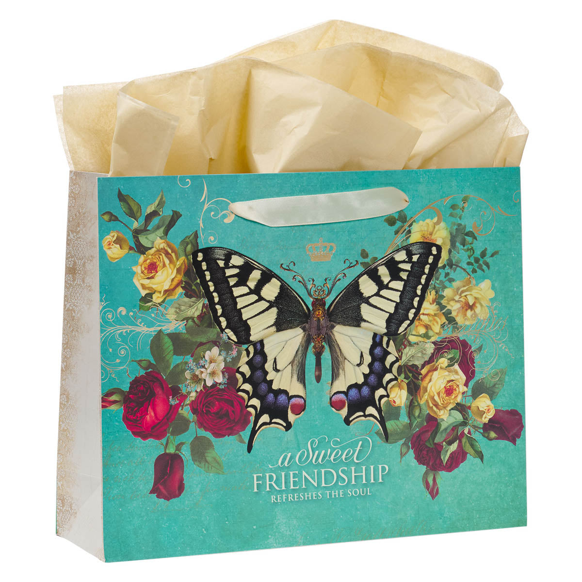 Sweet Friendship Butterfly Green Large Landscape Gift Bag with Card Set - Proverbs 27:9