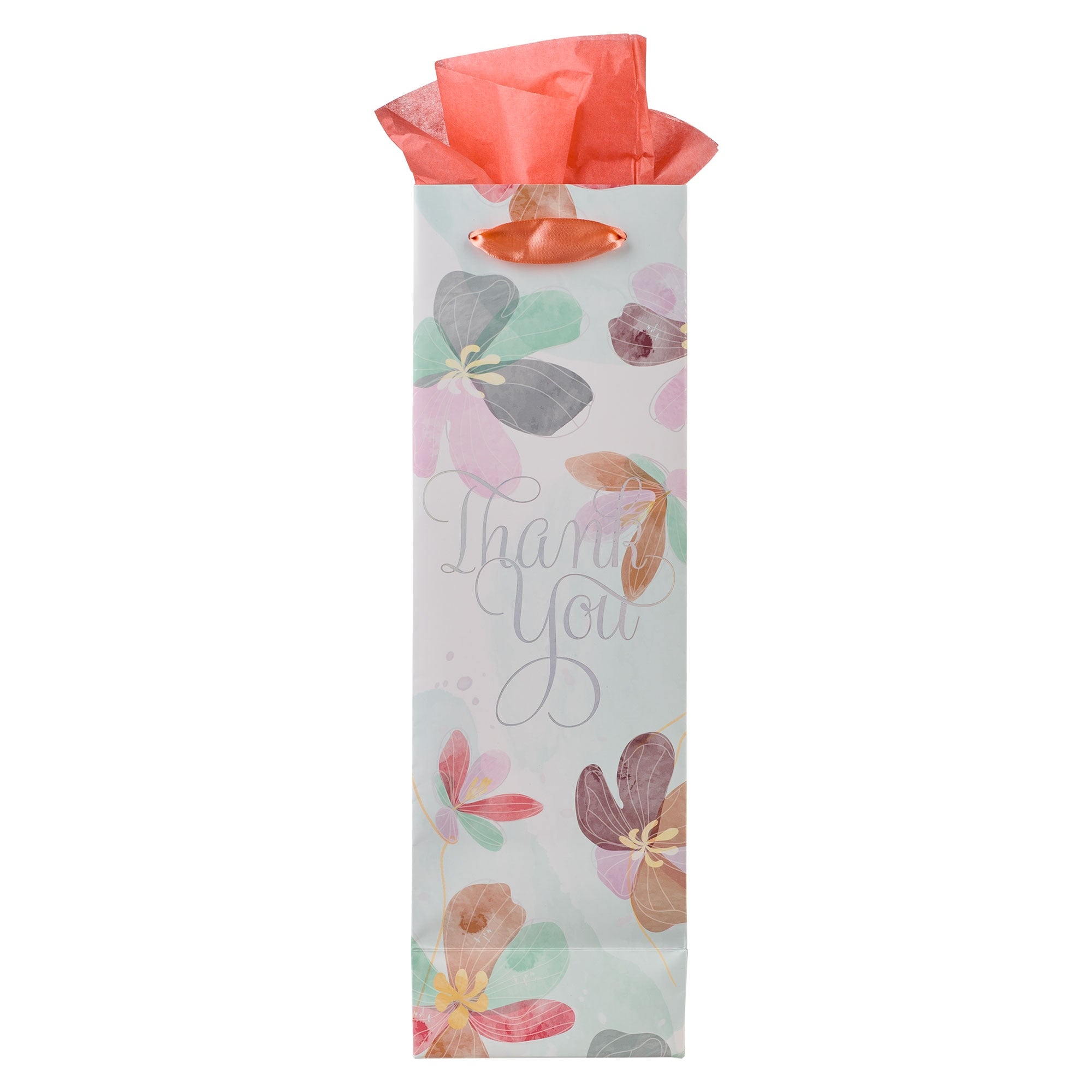 Thank You Teal Floral Bottle Gift Bag