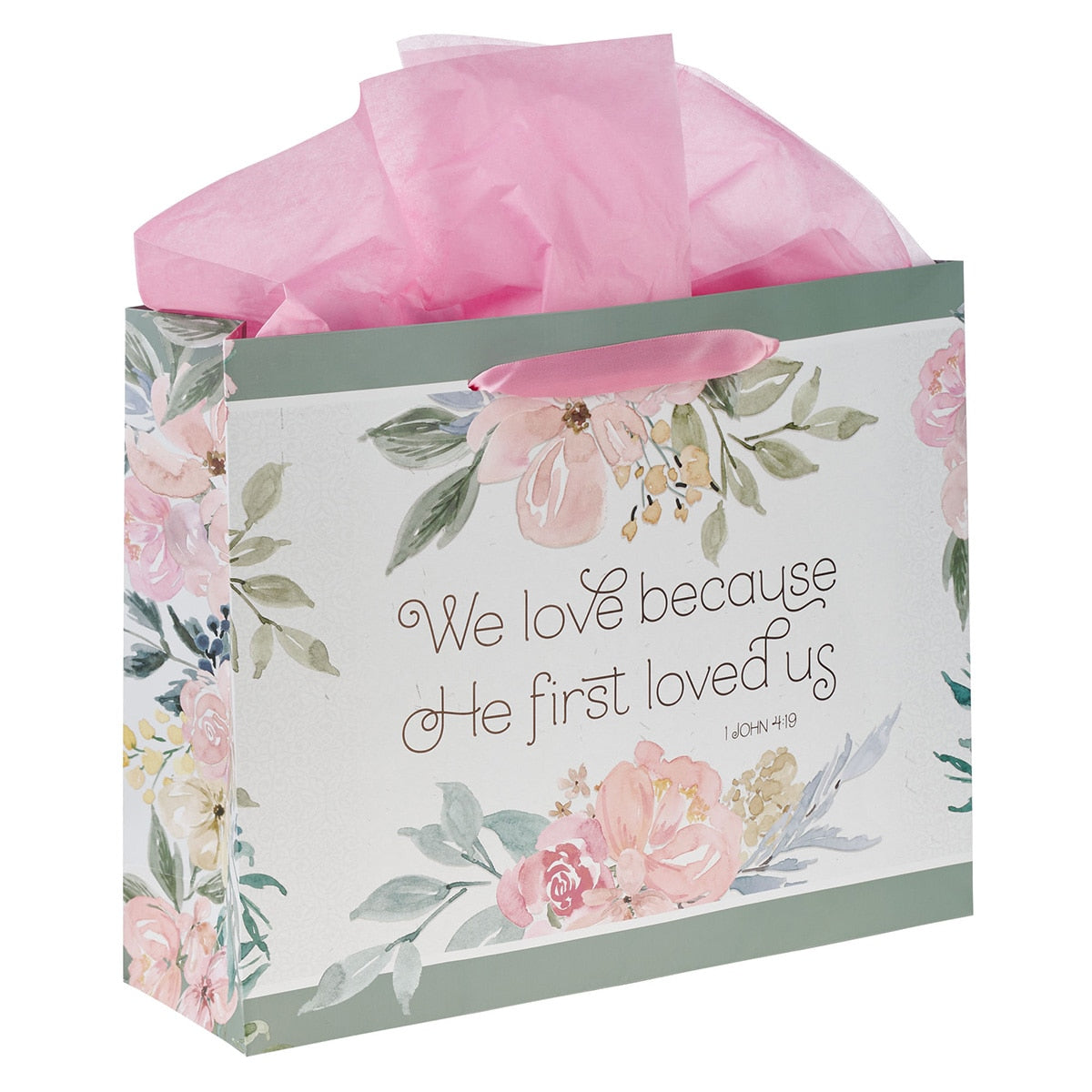 He First Loved Us Large Landscape Gift Bag with Card Set - 1 John 4:19