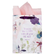 Trust in the Lord Purple Bloom Large Portrait Gift Bag - Proverbs 3:5
