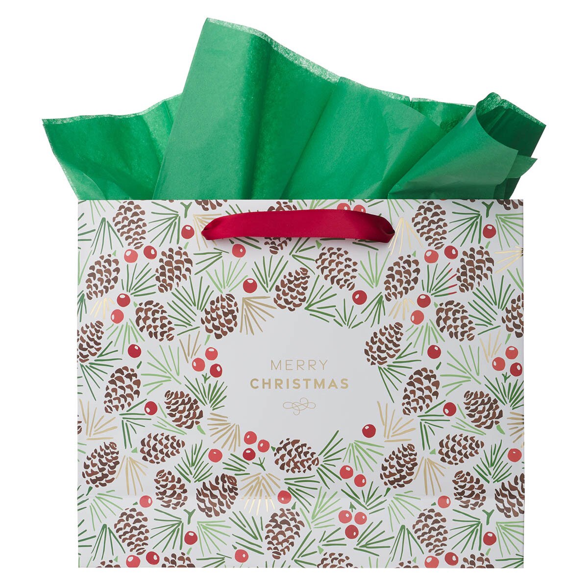 Merry Christmas Pinecone Large Landscape Gift Bag