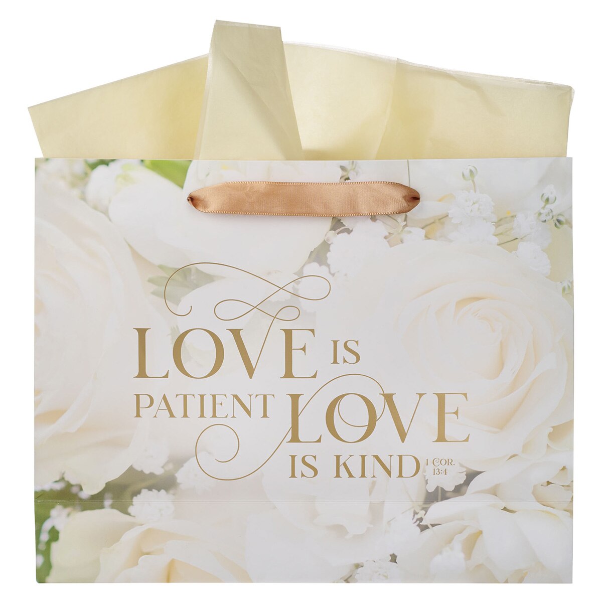 Love White Rose Large Landscape Gift Bag - 1 Corinthians 13:4