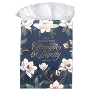 Strength and Dignity Blush Magnolia Large Portrait Gift Bag - Proverbs 31:25
