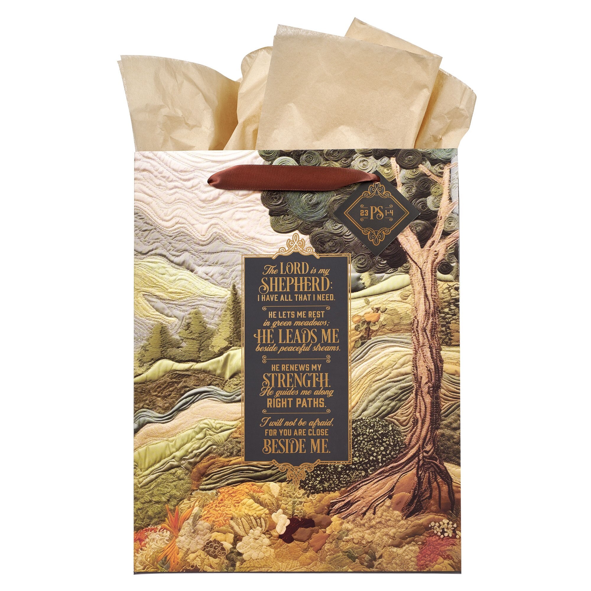 The Lord is my Shepherd Green Meadow Tapestry Large Portrait Gift Bag - Psalm 23:1-4