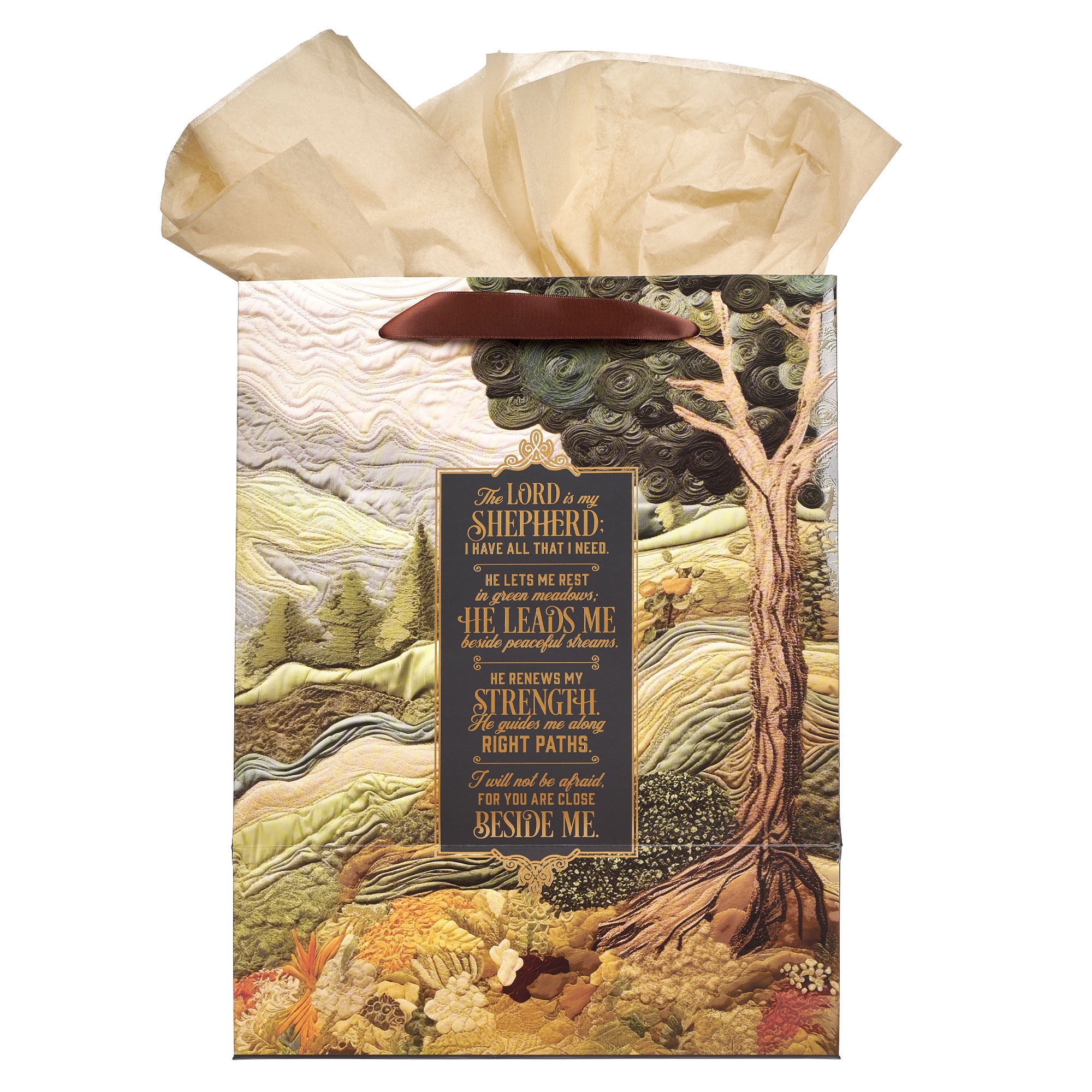 The Lord is my Shepherd Green Meadow Tapestry Large Portrait Gift Bag - Psalm 23:1-4