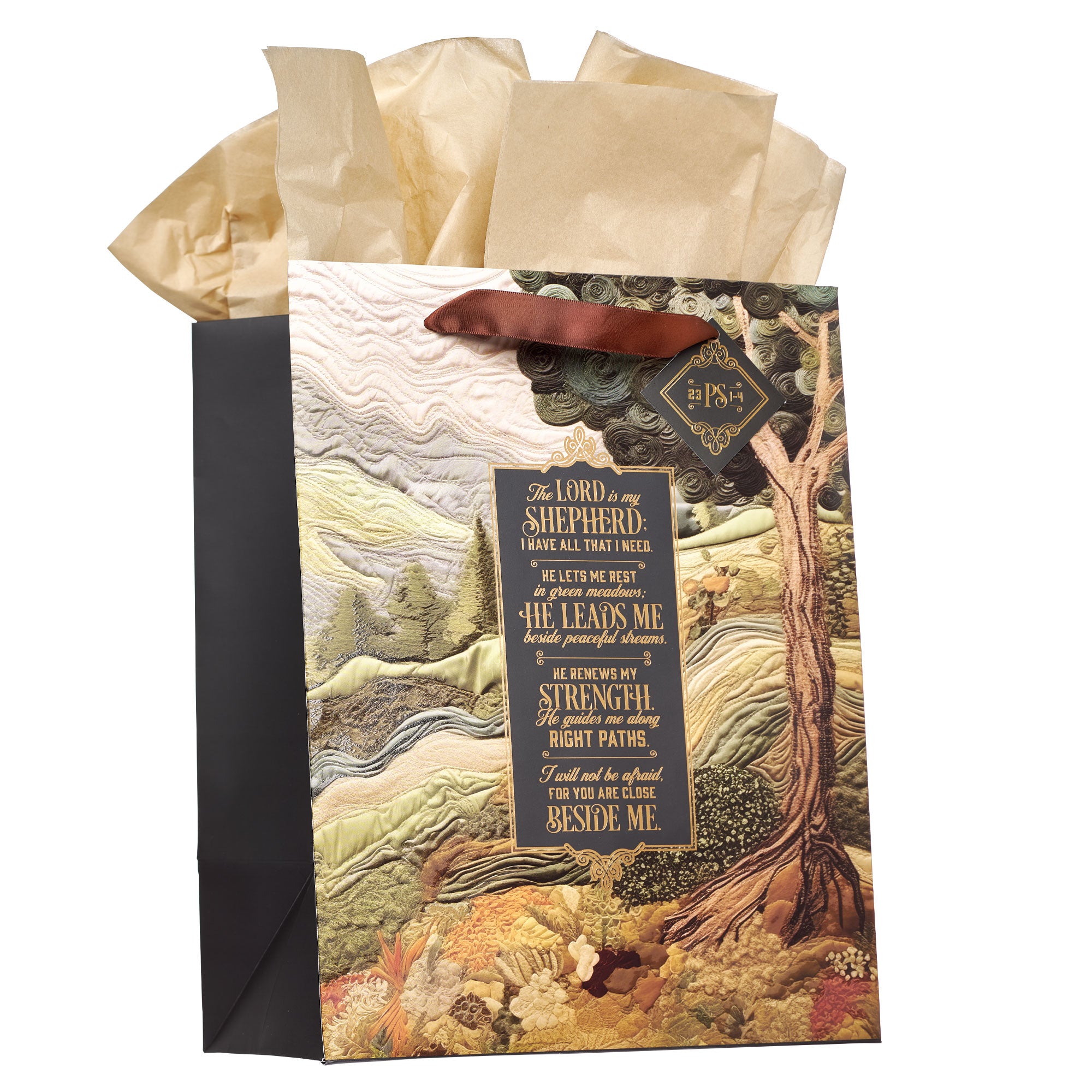 The Lord is my Shepherd Green Meadow Tapestry Large Portrait Gift Bag - Psalm 23:1-4