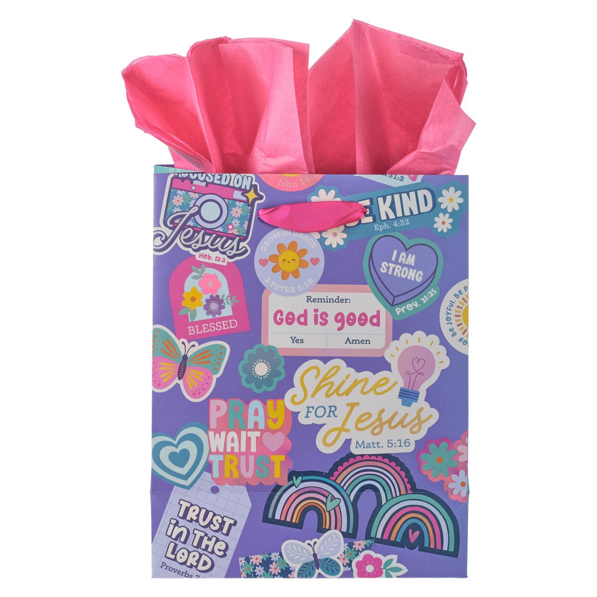Shine for Jesus Purple Sticker Medium Gift Bag - Matthew 5:16