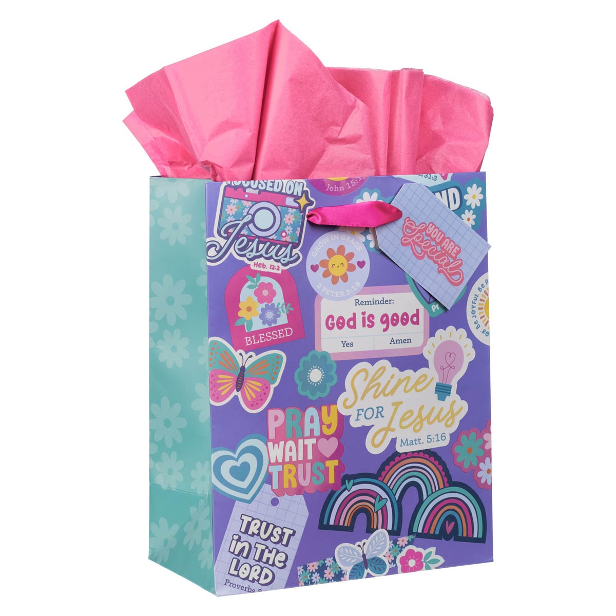 Shine for Jesus Purple Sticker Medium Gift Bag - Matthew 5:16