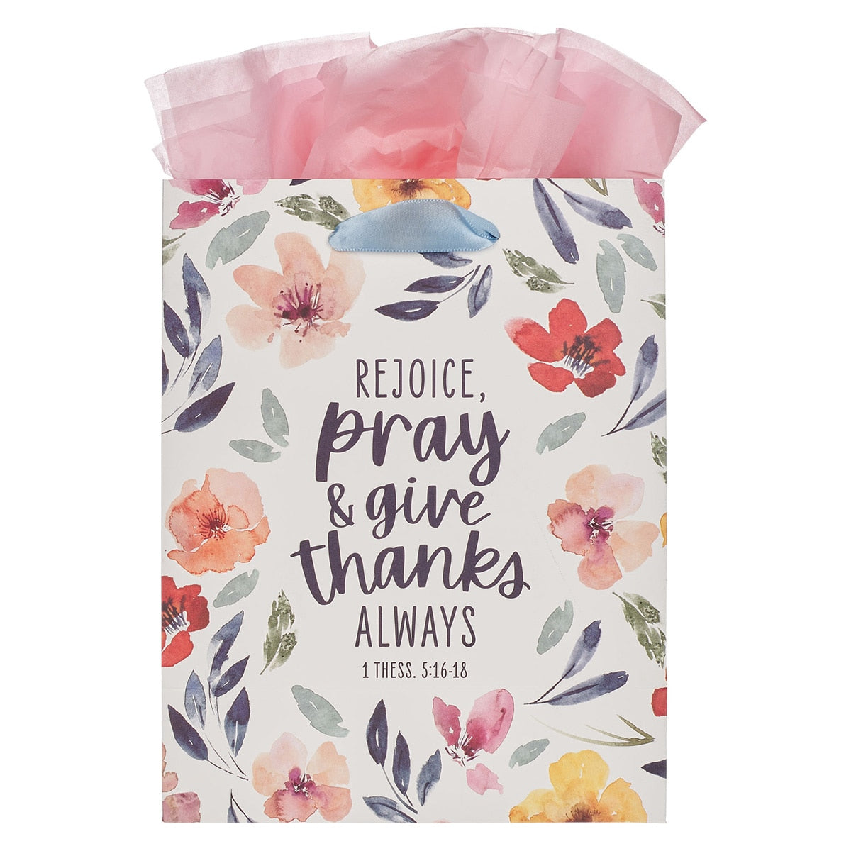 Rejoice Bright Floral Large Portrait Gift Bag - 1 Thessalonians 5:16-18