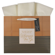 Wherever You Go Brown Striped Plaid Large Landscape Gift Bag - Joshua 1:9