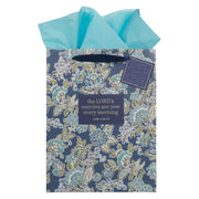 Morning Mercies Blue Green Floral Large Gift Bag Lam 3:22-23