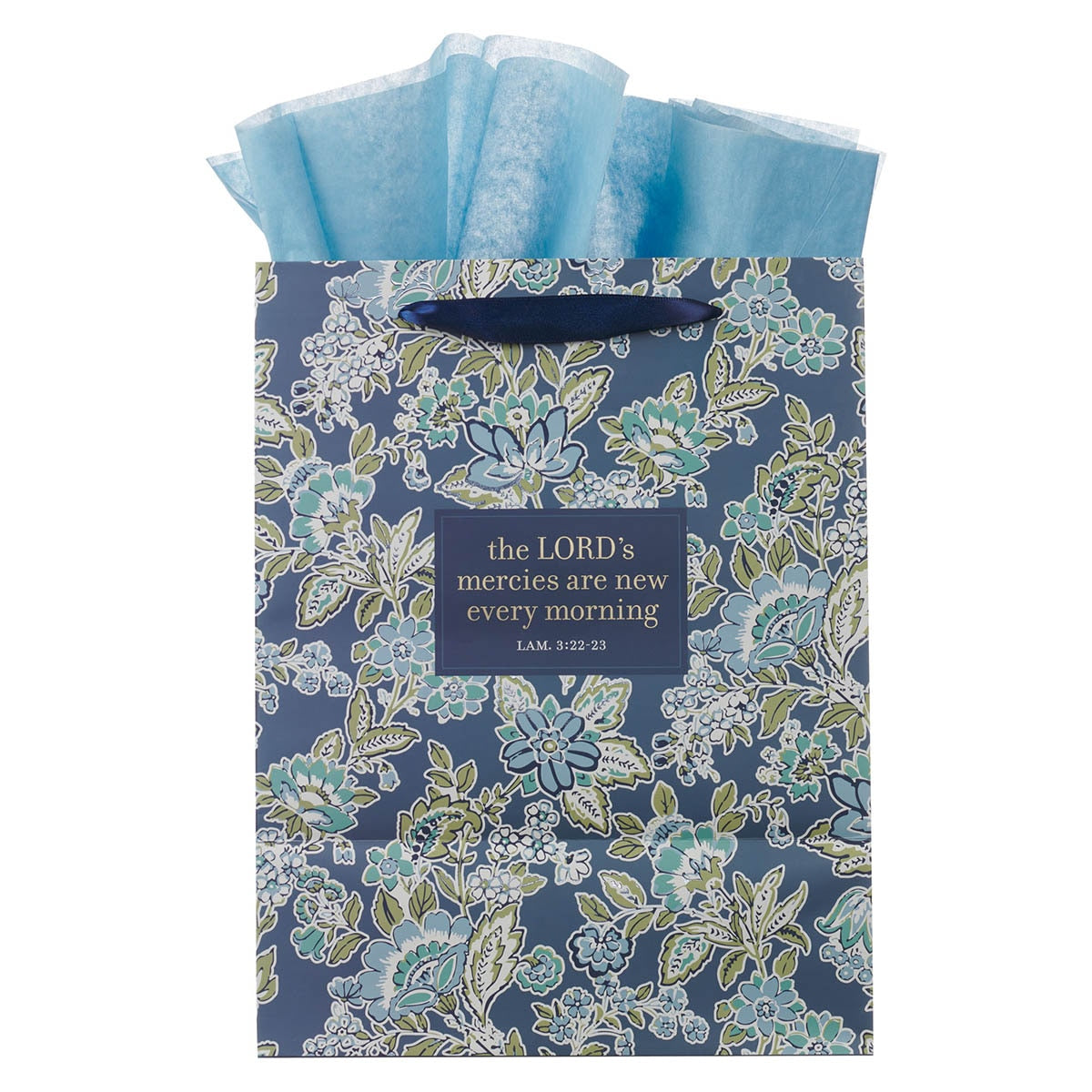 Morning Mercies Blue Green Floral Large Gift Bag Lam 3:22-23