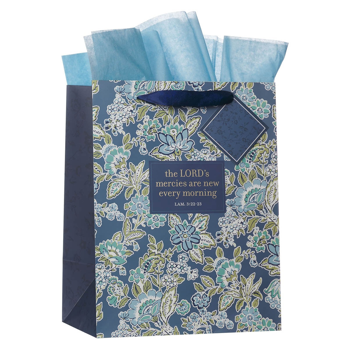 Morning Mercies Blue Green Floral Large Gift Bag Lam 3:22-23