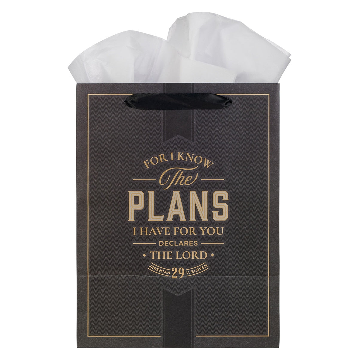 The Plans Charcoal and Gold Large Portrait Gift Bag - Jeremiah 29:11