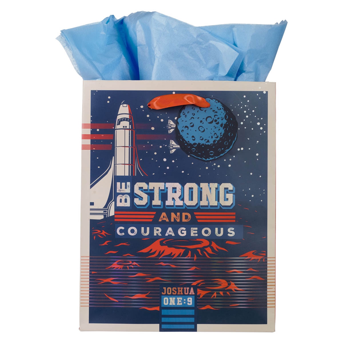 Be Strong and Courageous Blue Space Medium Gift Bag - Joshua 1:9 