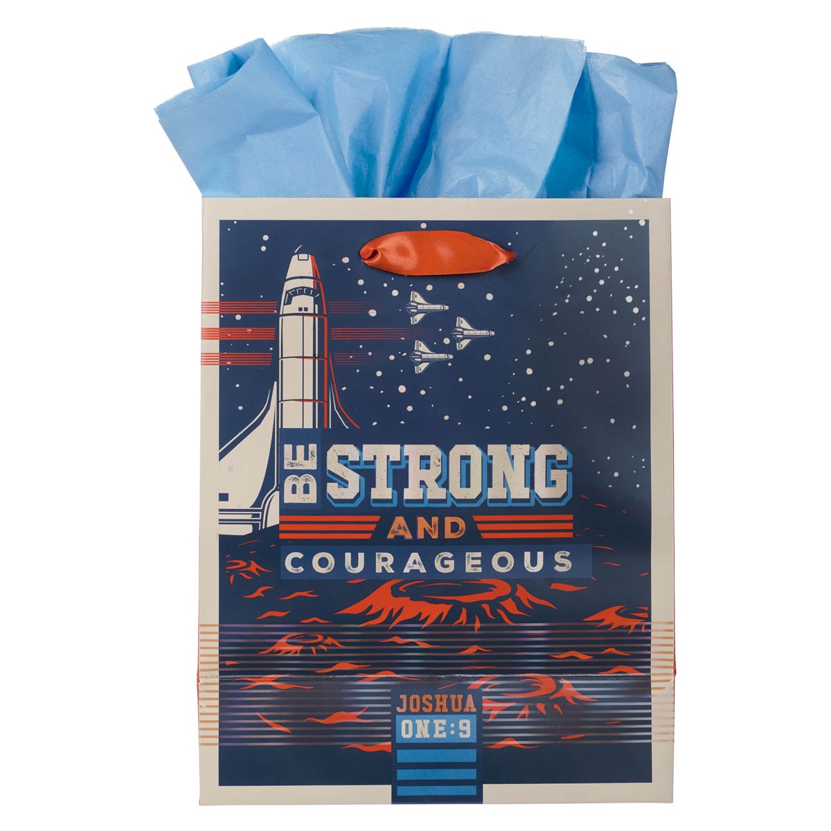 Be Strong and Courageous Blue Space Medium Gift Bag - Joshua 1:9 