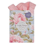 Noble Things Pink Peony Large Portrait Gift Bag - Proverbs 31:29
