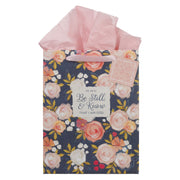 Be Still and Know Painted Peonies Large Portrait Gift Bag - Psalm 46:10
