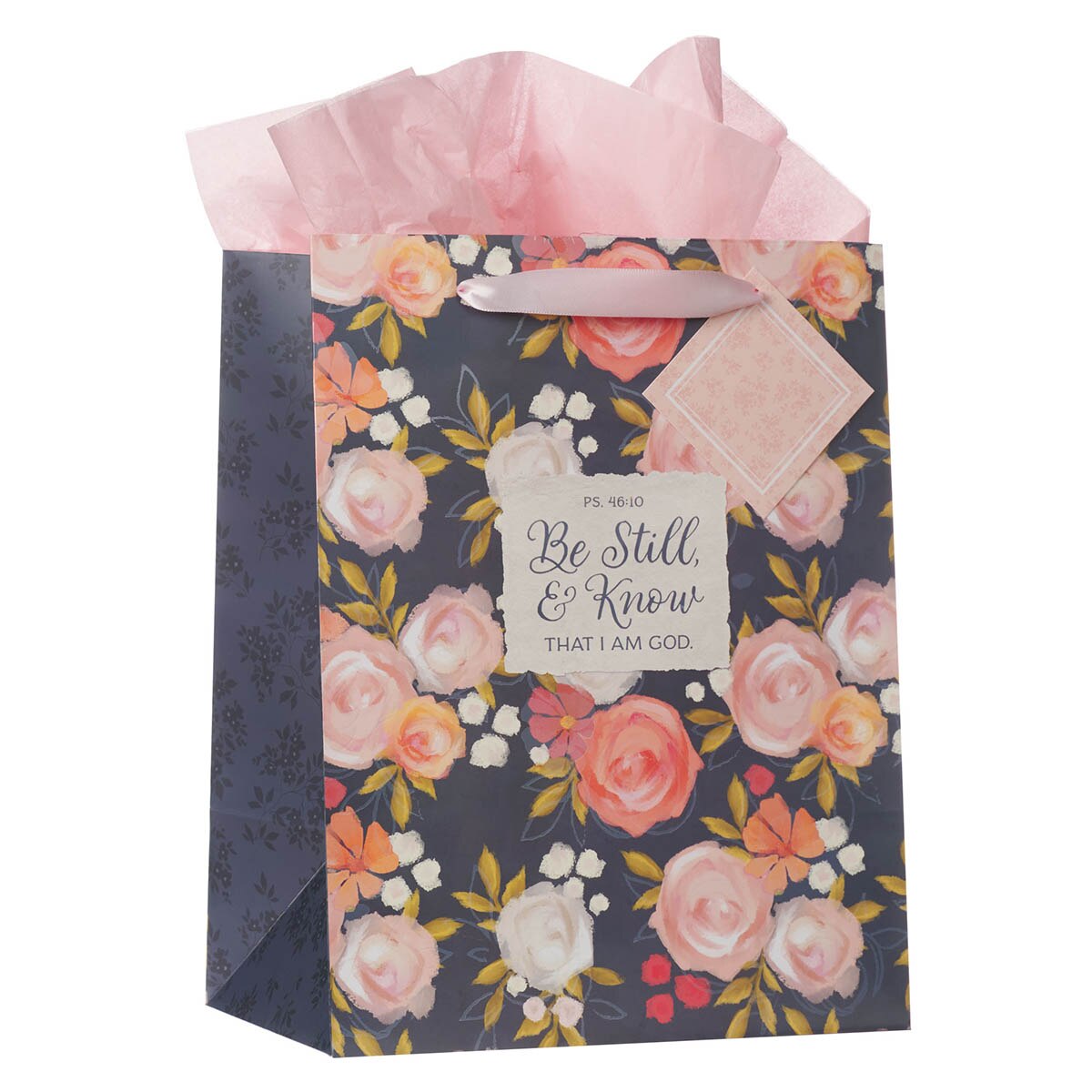 Be Still and Know Painted Peonies Large Portrait Gift Bag - Psalm 46:10