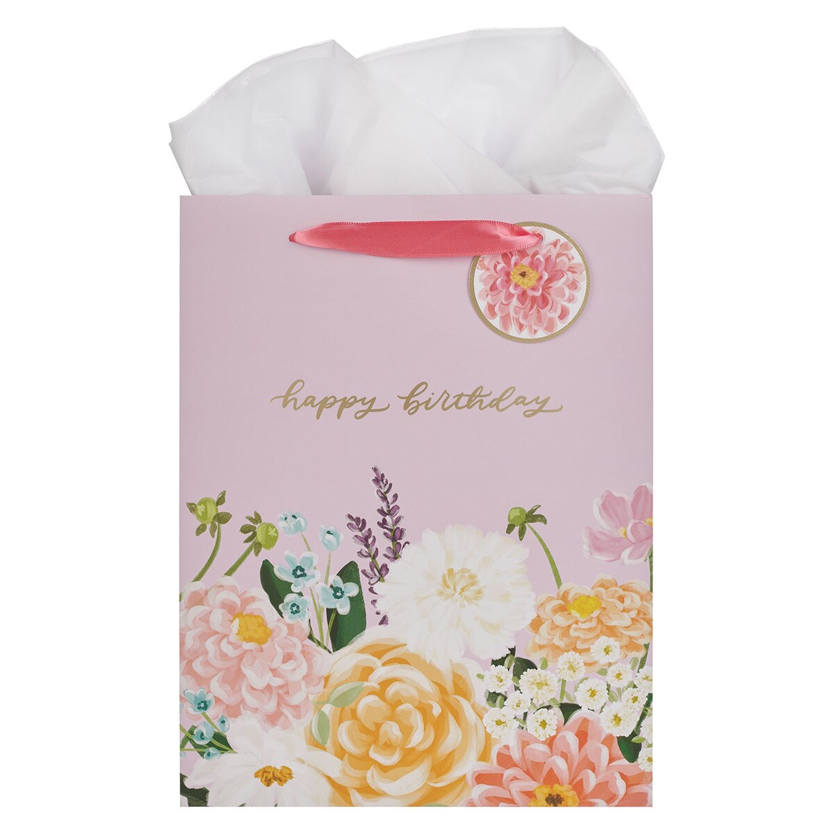 Happy Birthday Lilac Floral Large Portrait Gift Bag