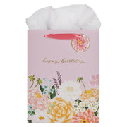 Happy Birthday Lilac Floral Large Portrait Gift Bag