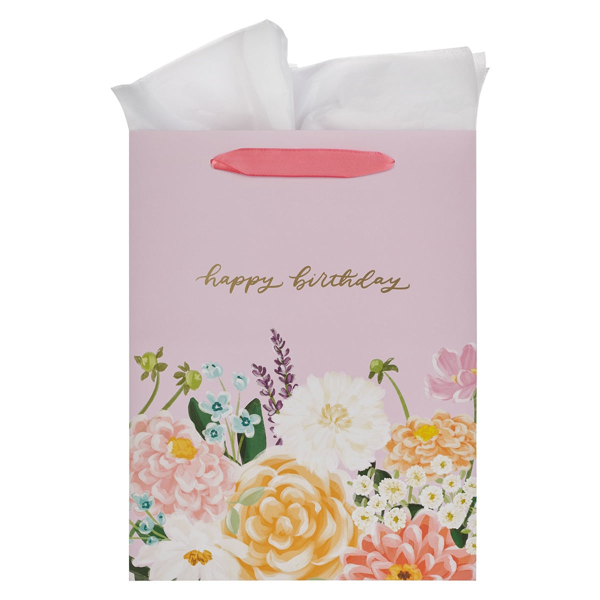 Happy Birthday Lilac Floral Large Portrait Gift Bag
