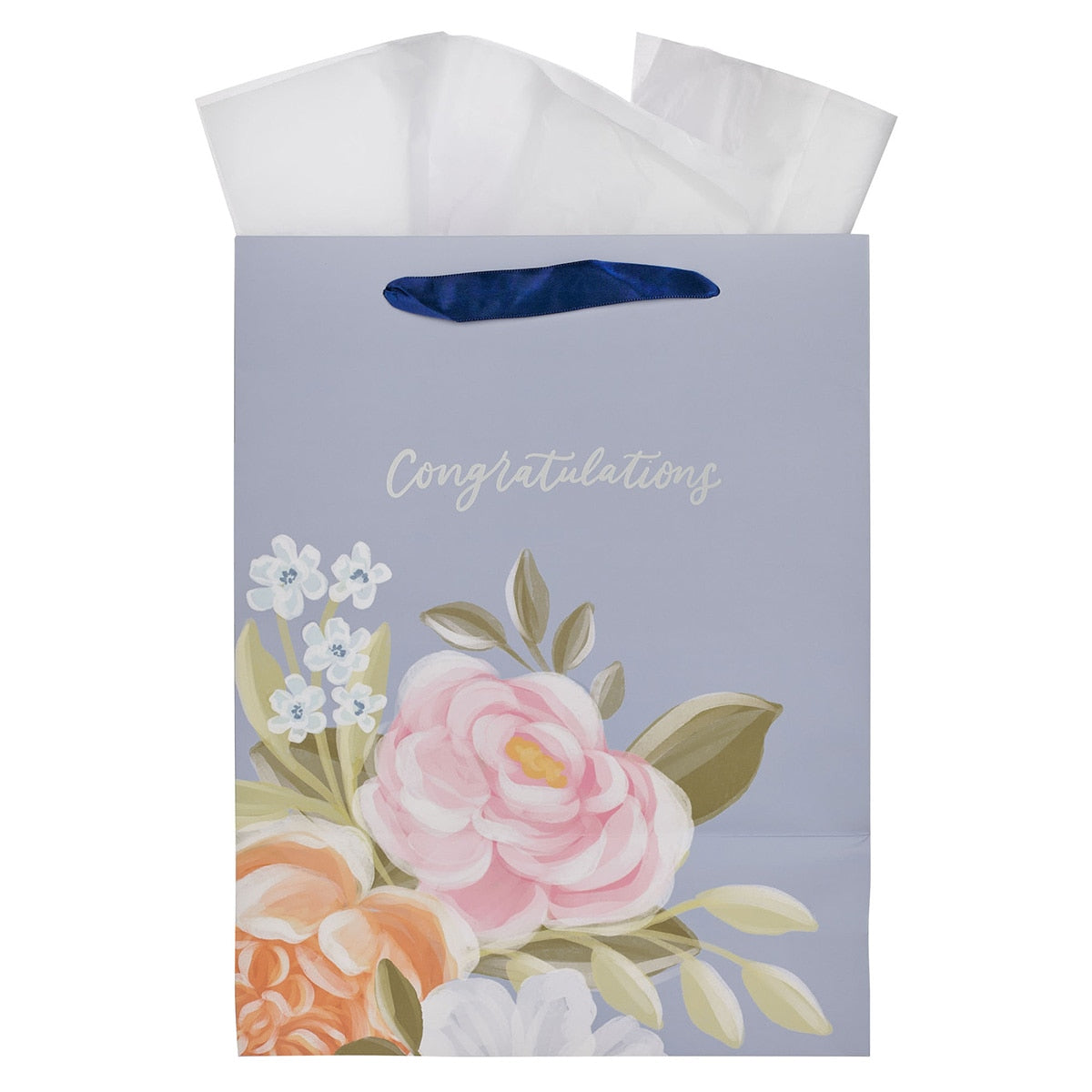 Congratulations Blue Floral Large Portrait Gift Bag