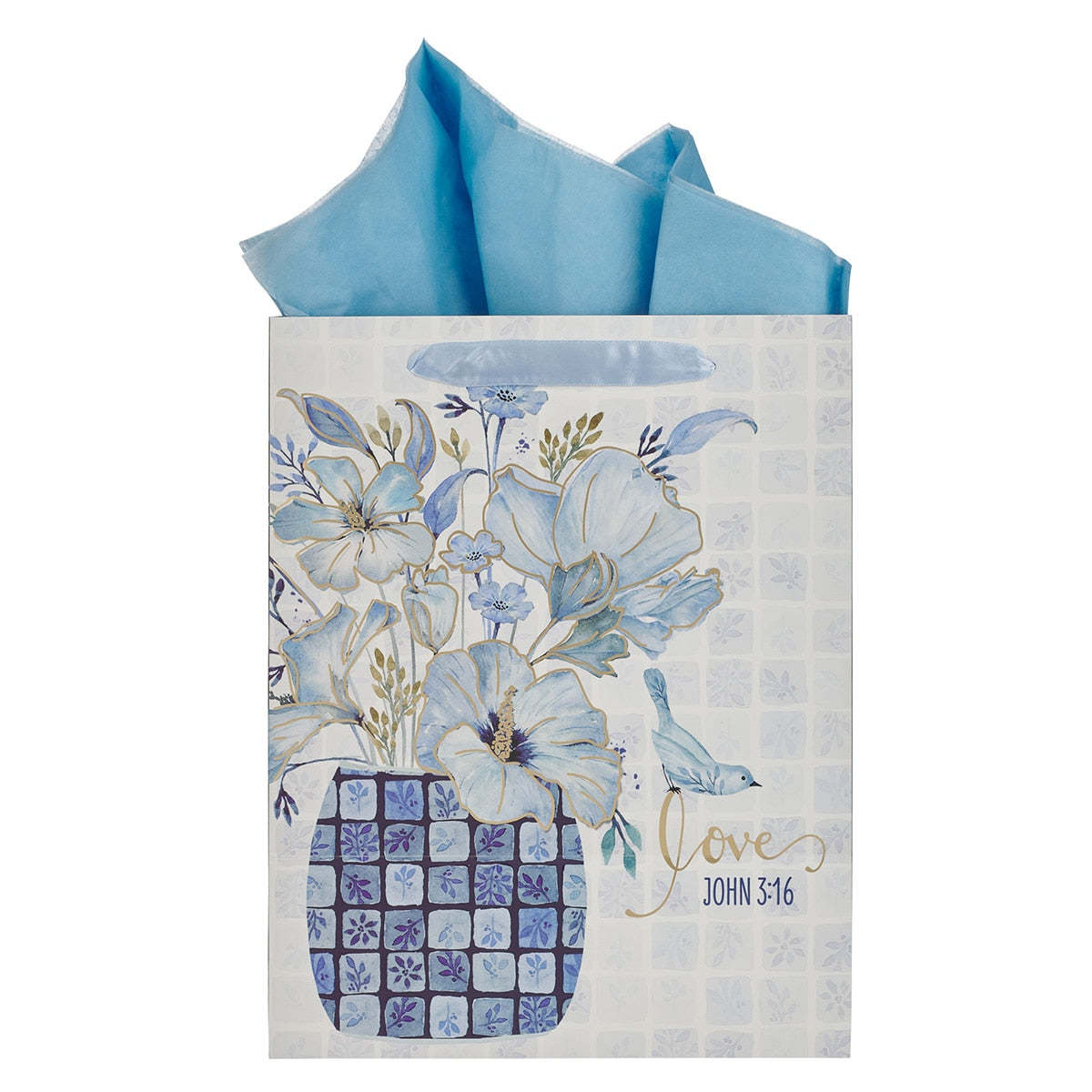 Love Blue Mosaic Tile Large Portrait Gift Bag - John 3:16
