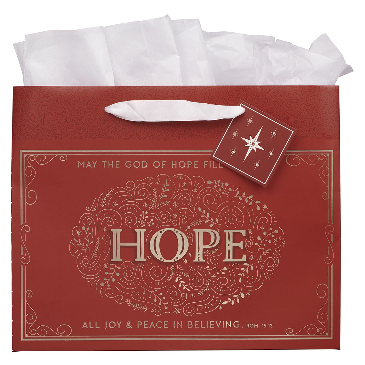 Hope Red Filigree Large Landscape Gift Bag - Romans 15:13