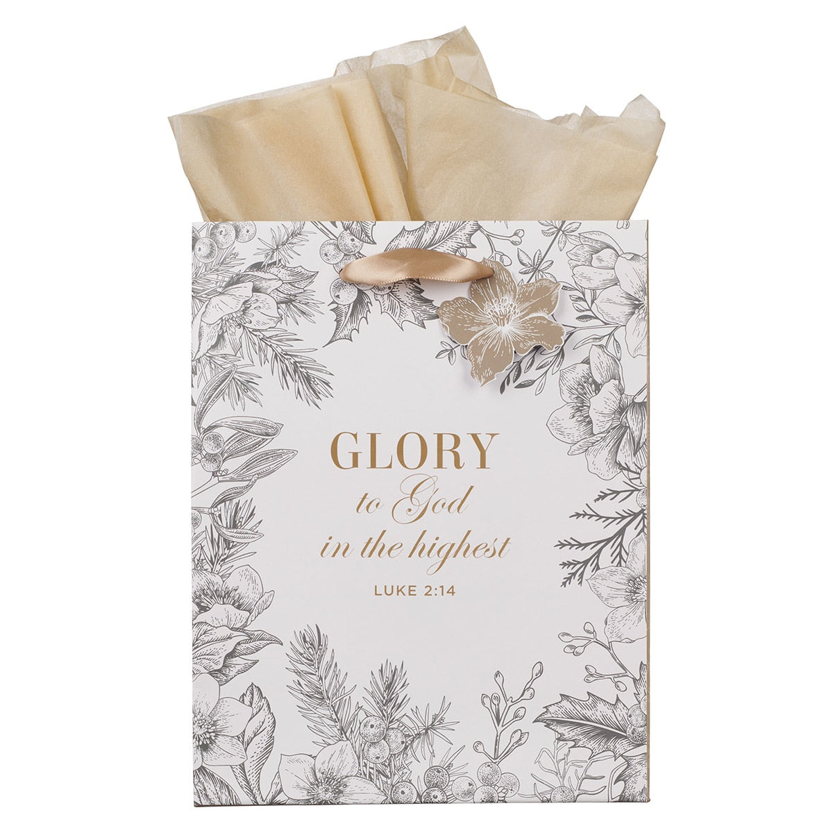 Glory to God Winter Botanical Medium Gift Bag - Luke 2:14