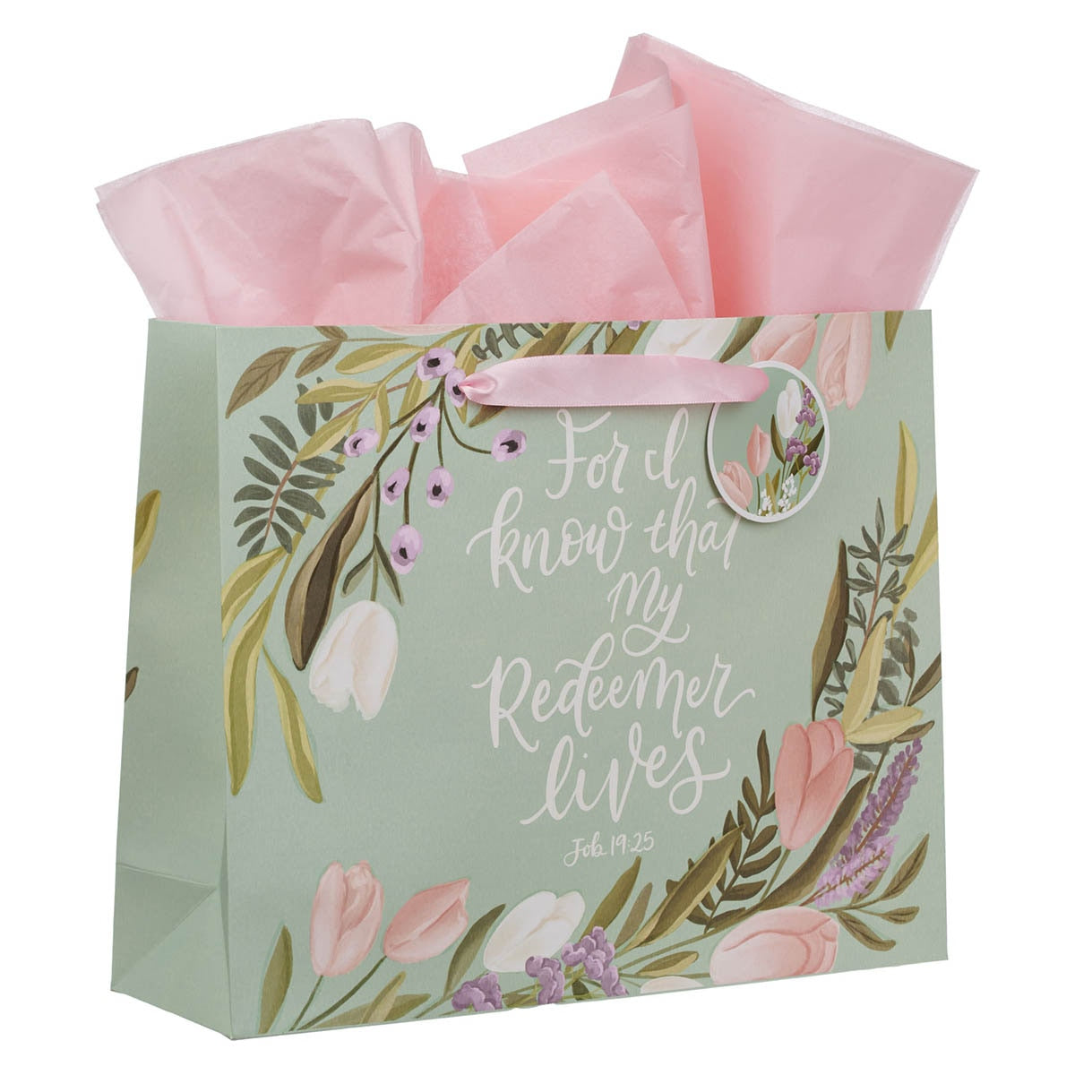 My Redeemer Lives Mint Meadow Large Landscape Gift Bag - Job 19:25