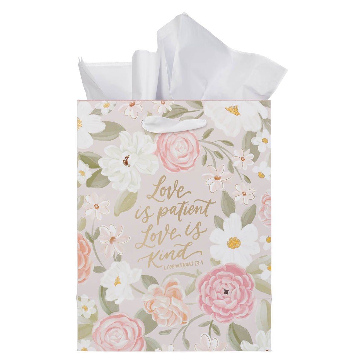 Love is Patient Pink Floral Medium Gift Bag – 1 Corinthians 13:4
