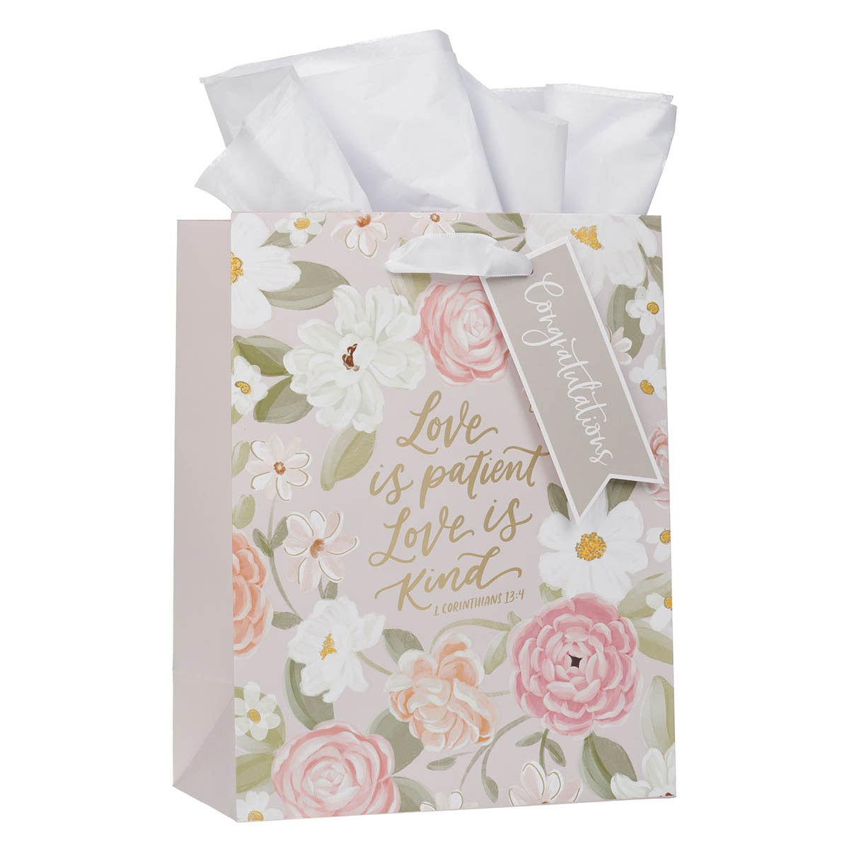 Love is Patient Pink Floral Medium Gift Bag – 1 Corinthians 13:4