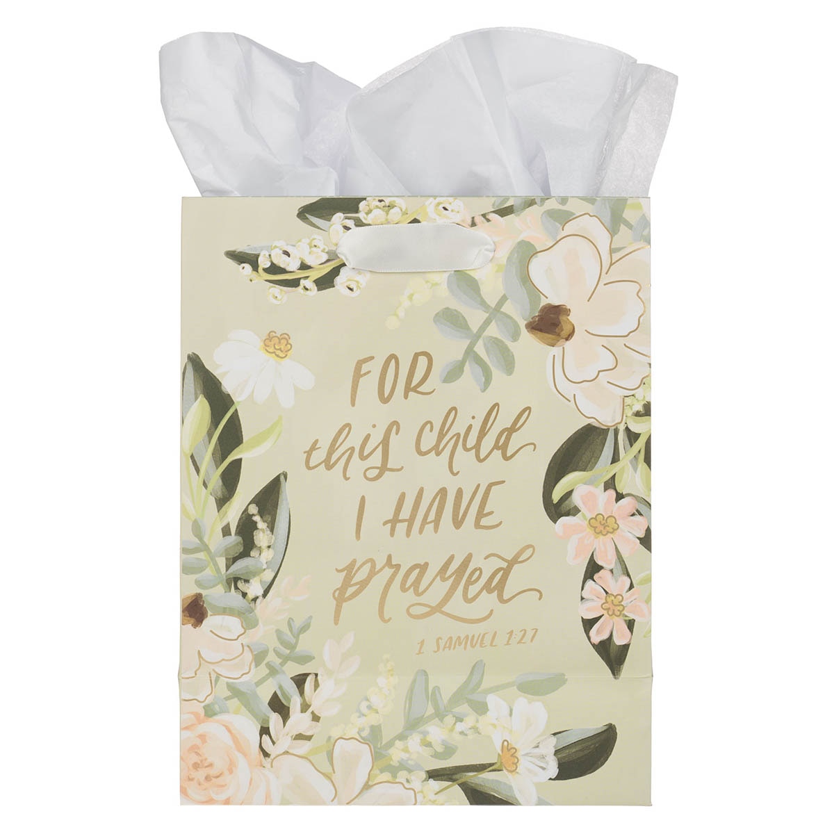 For This Child I Have Prayed Tan Floral Medium Gift Bag - 1 Samuel 1:27