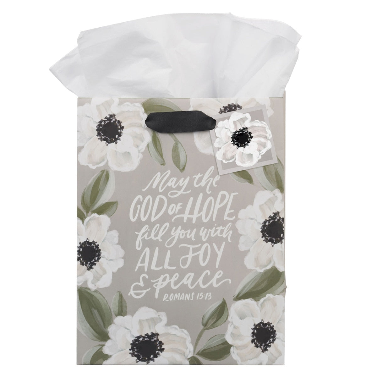 God of Hope Gray Floral Medium Gift Bag - Romans 15:13
